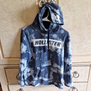 Hollister Men's Navy and White Tie-Dye Hoodie